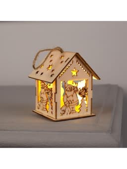 Ёлочная игрушка «Домик с Дедом Морозом и ёлкой», 7.5×6.5×6 см, от батареек, свечение тёплое белое