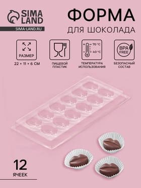 Форма для шоколада и конфет «Губы», 12 ячеек, 22×11 см, пластик, прозрачная
