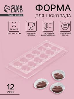 Форма для шоколада и конфет «Губы», 12 ячеек, 22×11 см, пластик, прозрачная