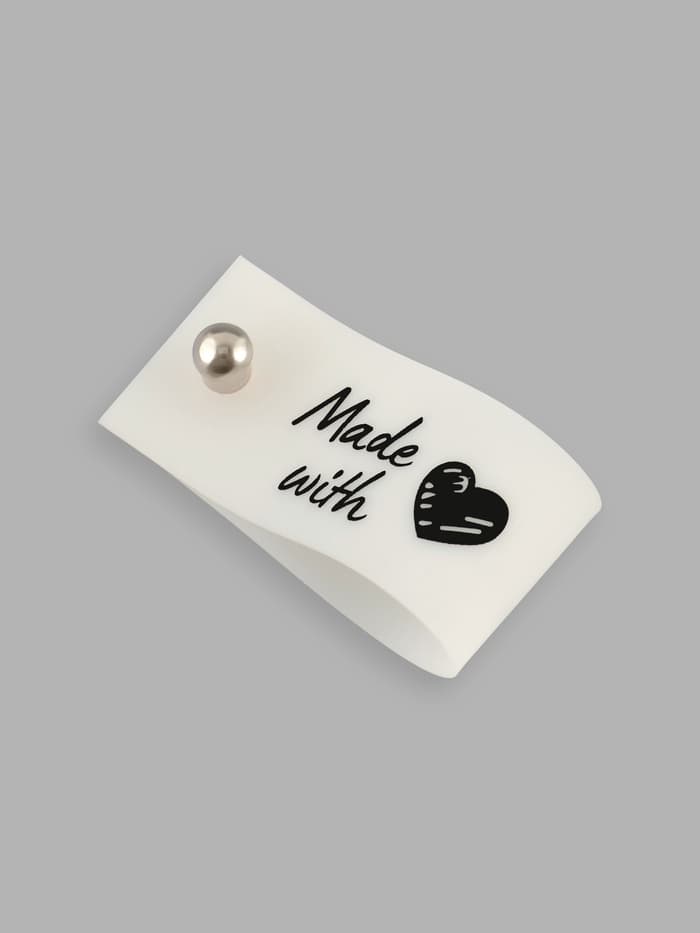 Бирка с кнопкой Made with love Арт Узор, 8×1.8 см, 10 шт., белая, чёрная