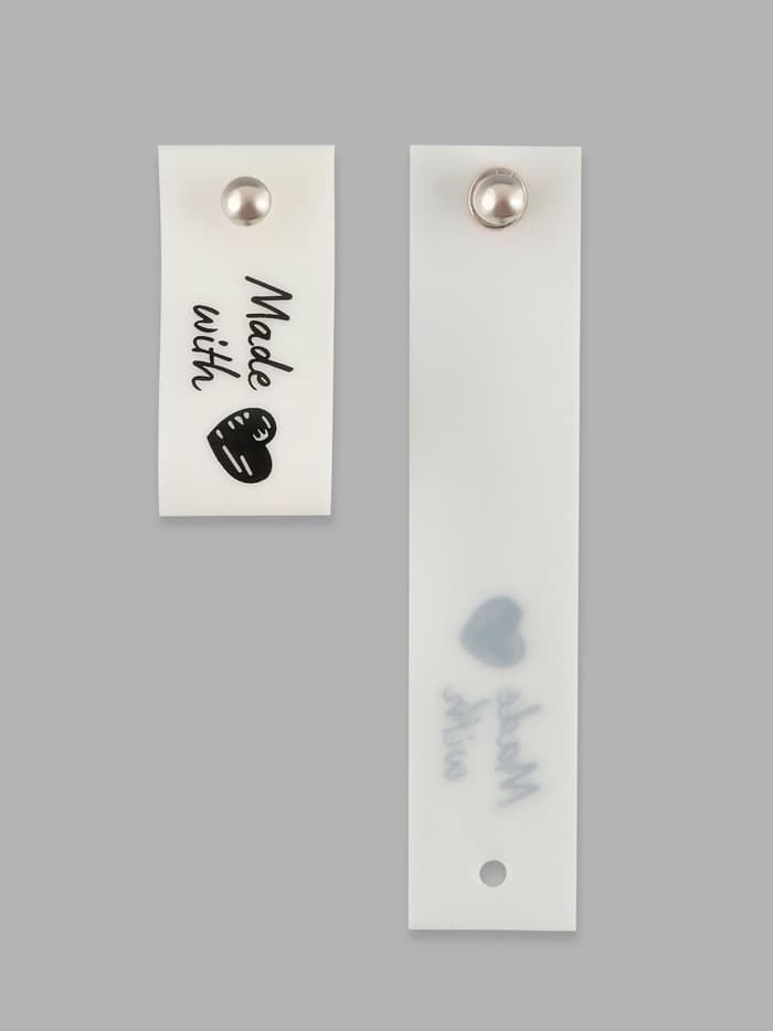 Бирка с кнопкой Made with love Арт Узор, 8×1.8 см, 10 шт., белая, чёрная