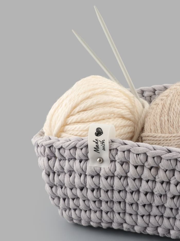 Бирка с кнопкой Made with love Арт Узор, 8×1.8 см, 10 шт., белая, чёрная