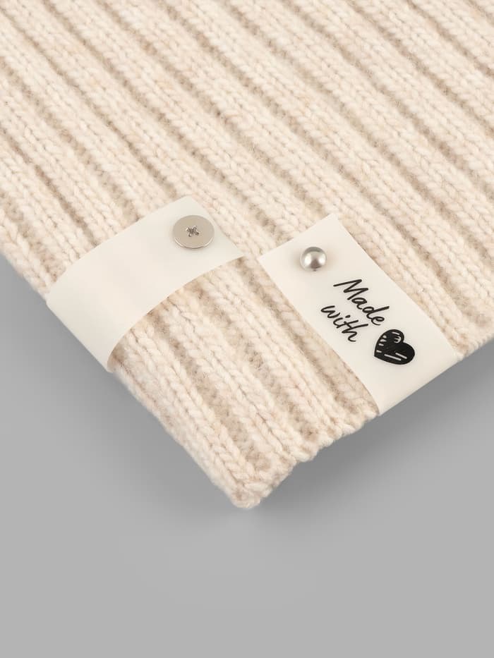 Бирка с кнопкой Made with love Арт Узор, 8×1.8 см, 10 шт., белая, чёрная