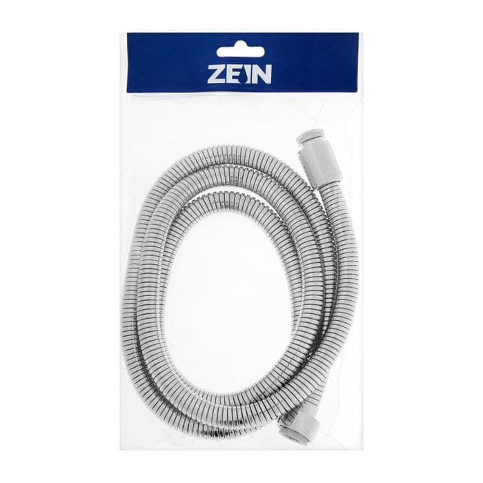 Душевой шланг ZEIN Z21PS, растягивающийся 150-200 см, гайки металл, нержавеющая сталь, хром, Имп/Имп