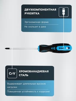 Отвертка крестовая ТУНДРА, CrV, хром, магнит, двухкомпонентная рукоятка, PH1×100 мм
