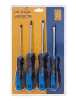 Набор отверток ТУНДРА, CrV, хром, магнит, 2К рукоятки, PH1, PH2, SL5, SL6×100 мм, 4 шт.
