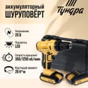 Шуруповерт ТУНДРА, патрон БЗ до 10 мм, LED, 2 х Li-ion 1.3 Ah=20V, 350/1250 об/мин, 28 Н*м