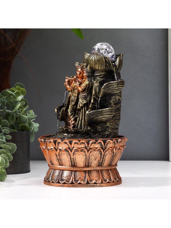 Фонтан настольный с подсветкой «Кришна и Радха у фонтана», от сети, 22.5×15×15 см
