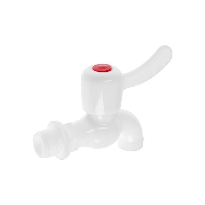 Кран водоразборный ZEIN, 1/2", с плоской ручкой, PP, шаровой механизм, белый