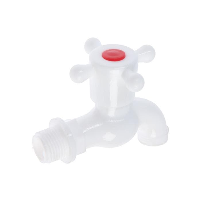 Кран водоразборный ZEIN Z2189, 1/2", с крестовой ручкой, PP, шаровой механизм, белый