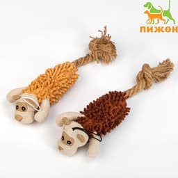 Мягкая игрушка для собак «Пёс», 39×11 см, с пищалкой и канатом, коричневая