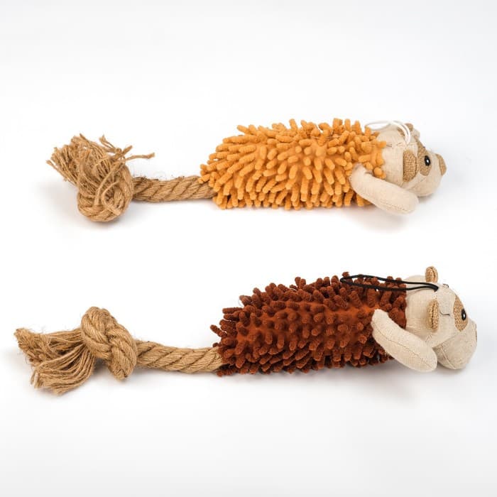 Мягкая игрушка для собак «Пёс», 39×11 см, с пищалкой и канатом, коричневая