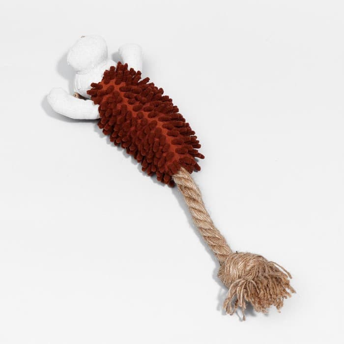 Мягкая игрушка для собак «Пёс», 39×11 см, с пищалкой и канатом, коричневая