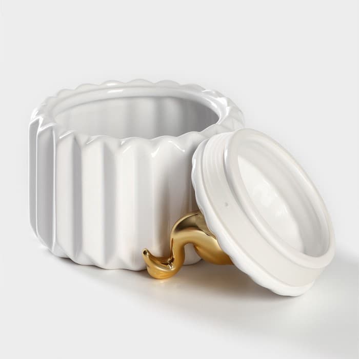 Банка для сыпучих Доляна «Золотое крыло. Фламинго», 700 мл, 12×15 см, керамика, белая