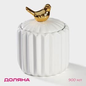 Банка для сыпучих Доляна «Золотое крыло», 900 мл, 12×17 см, керамика, белая