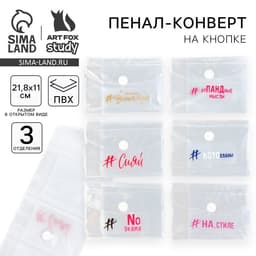 Пенал школьный, плоский, ПВХ, на кнопке, МИКС