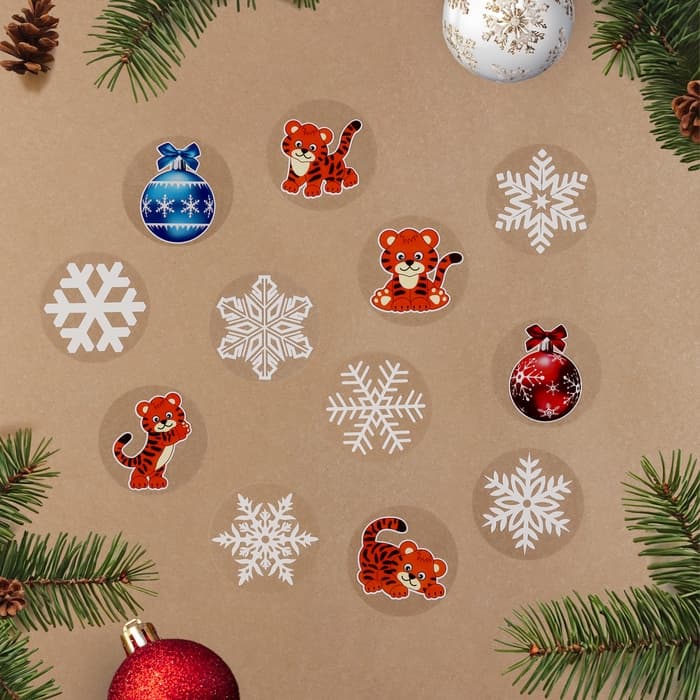 Наклейки на окна новогодние «Снежинки» 9×9 см, 12 шт., МИКС