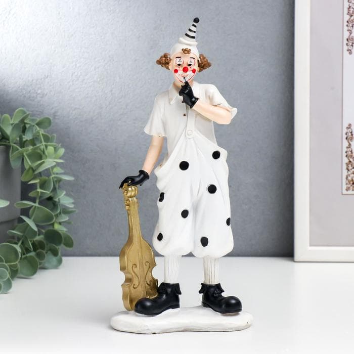 Фигурка полистоун «Клоун в костюме в горох», чёрно-белый с золотом, 25×6.5×11.5 см