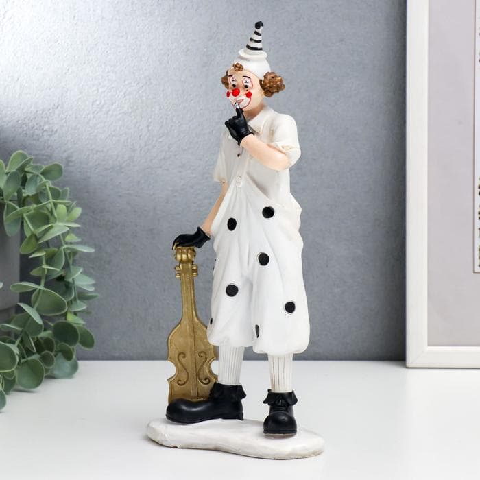 Фигурка полистоун «Клоун в костюме в горох», чёрно-белый с золотом, 25×6.5×11.5 см