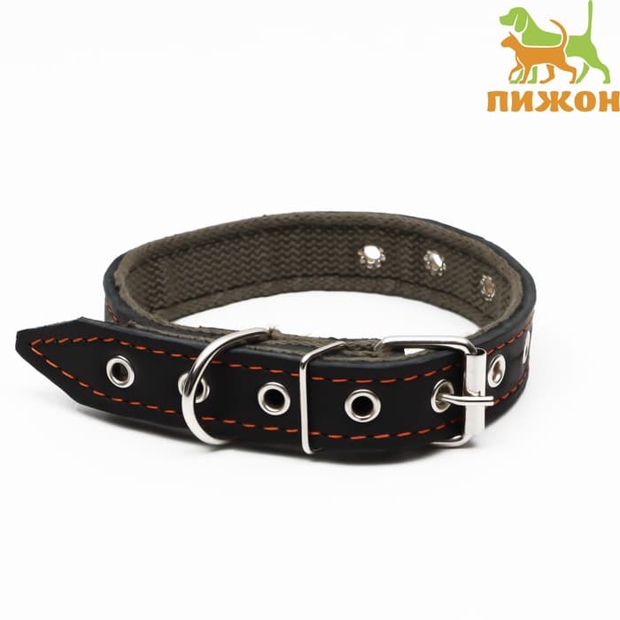 Ошейник комбинированный, безразмерный, 54×2.5 см, ОШ 17-45 см, кожа, брезент, чёрный