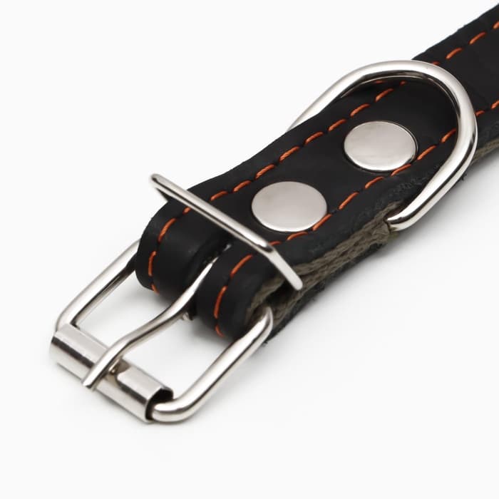 Ошейник комбинированный, безразмерный, 54×2.5 см, ОШ 17-45 см, кожа, брезент, чёрный