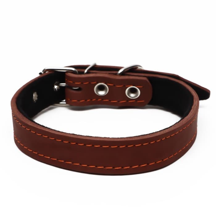 Ошейник, 56×2.5 см, ОШ 35-45 см, на синтепоне, кожа, коричневый