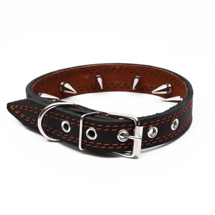 Ошейник «Строгий шип», 56×2.5 см, ОШ 35-45 см, кожа, чёрный