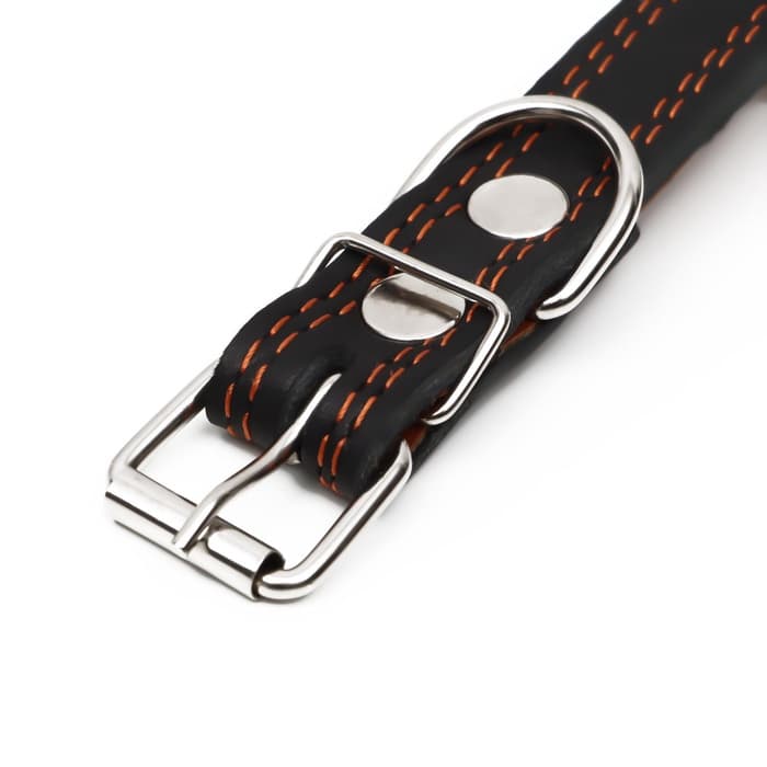 Ошейник «Строгий шип», 56×2.5 см, ОШ 35-45 см, кожа, чёрный