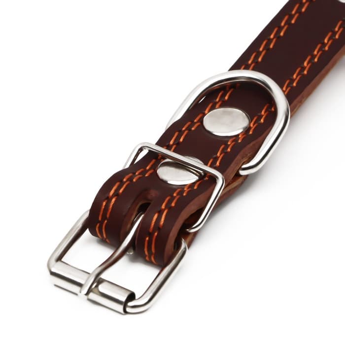 Ошейник «Строгий шип», 56×2.5 см, ОШ 35-45 см, кожа, коричневый