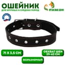 Ошейник безразмерный, 71×3.5 см, ОШ 29-62 см, на синтепоне, кожа, чёрный