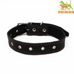 Ошейник безразмерный, 71×3.5 см, ОШ 29-62 см, на синтепоне, кожа, чёрный