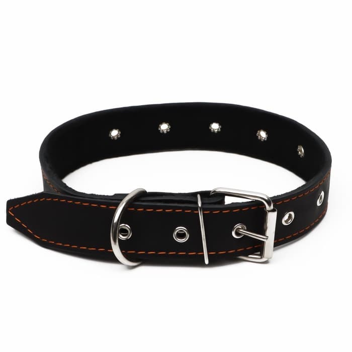 Ошейник безразмерный, 71×3.5 см, ОШ 29-62 см, на синтепоне, кожа, чёрный