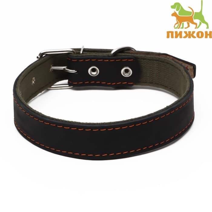 Ошейник комбинированный кожа/брезент, 69×3.5 см, ОШ 45-60 см, чёрный