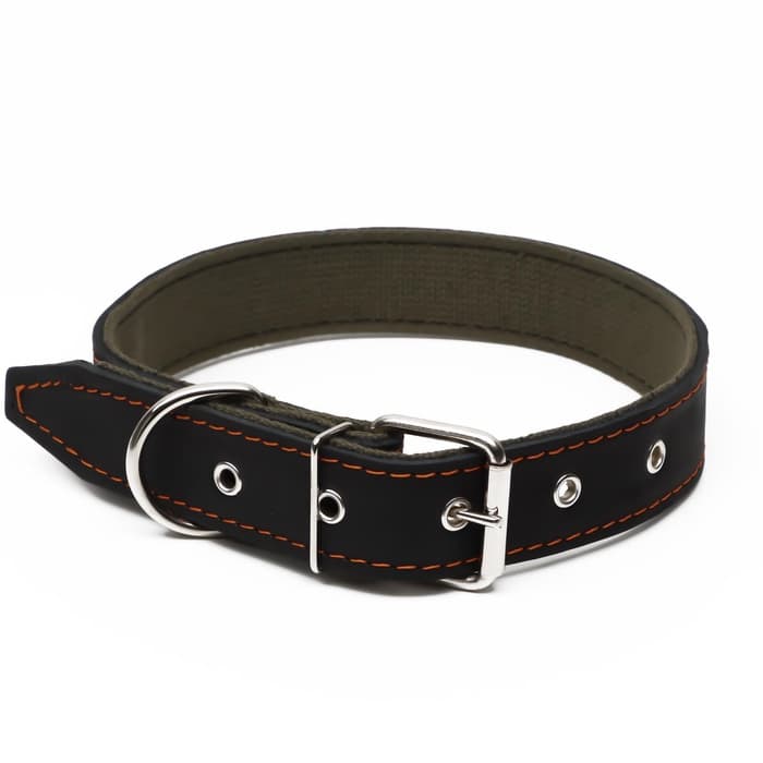 Ошейник комбинированный кожа/брезент, 69×3.5 см, ОШ 45-60 см, чёрный
