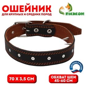 Ошейник «Строгий шип», 70×3.5 см, ОШ 45-60 см, кожа, чёрный