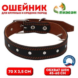 Ошейник «Строгий шип», 70×3.5 см, ОШ 45-60 см, кожа, чёрный