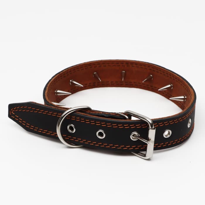 Ошейник «Строгий шип», 70×3.5 см, ОШ 45-60 см, кожа, чёрный