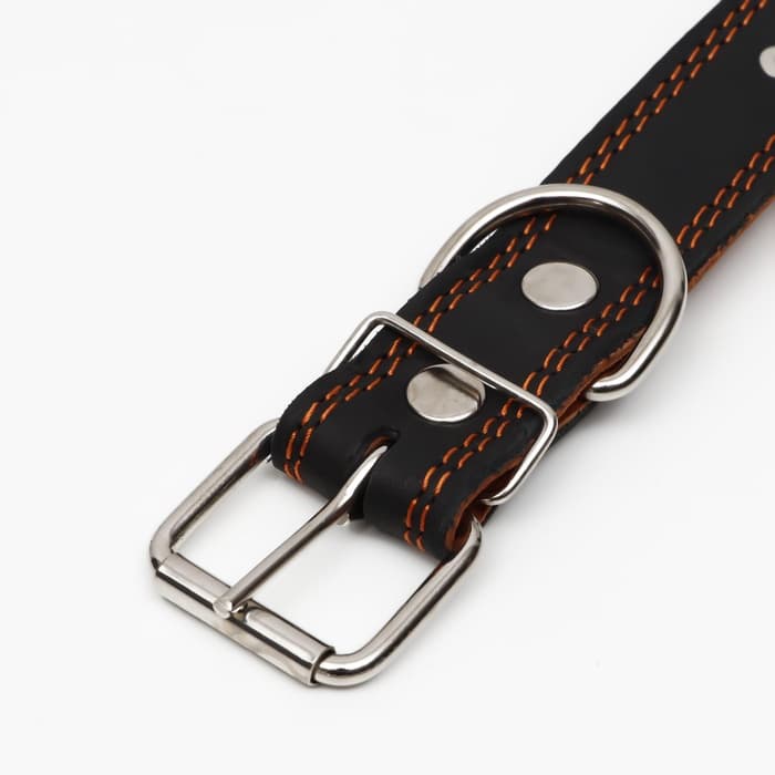 Ошейник «Строгий шип», 70×3.5 см, ОШ 45-60 см, кожа, чёрный