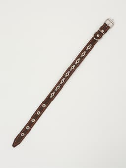Ошейник украшенный, 45×2 см, ОШ 25-35 см, на синтепоне, кожа, дизайн МИКС, коричневый