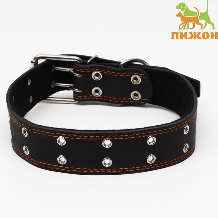 Ошейник безразмерный, 83×4.5 см, ОШ 20-71 см, на синтепоне, кожа, чёрный
