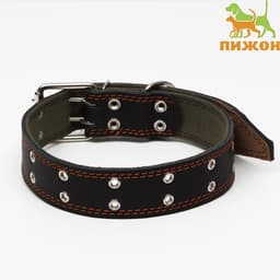 Ошейник комбинированный кожа/брезент, безразмерный, 83×4.5 см, ОШ 20-70 см, чёрный