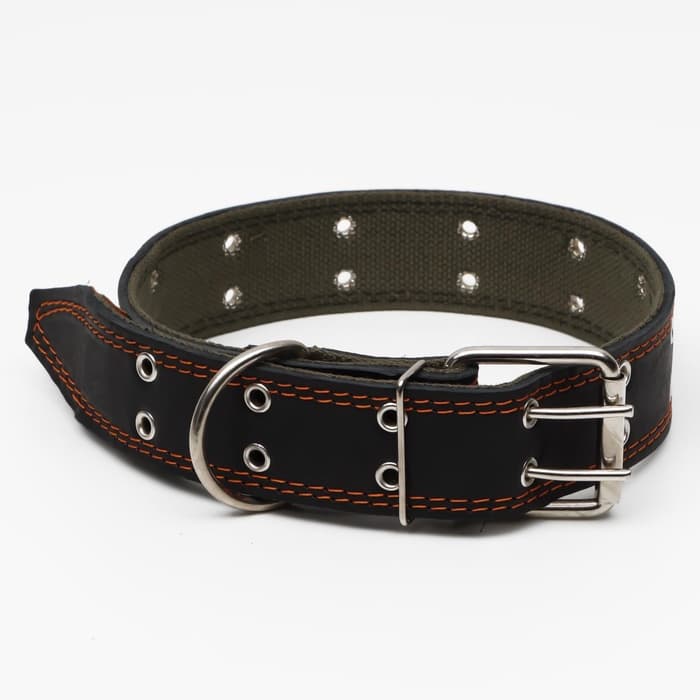 Ошейник комбинированный кожа/брезент, безразмерный, 83×4.5 см, ОШ 20-70 см, чёрный