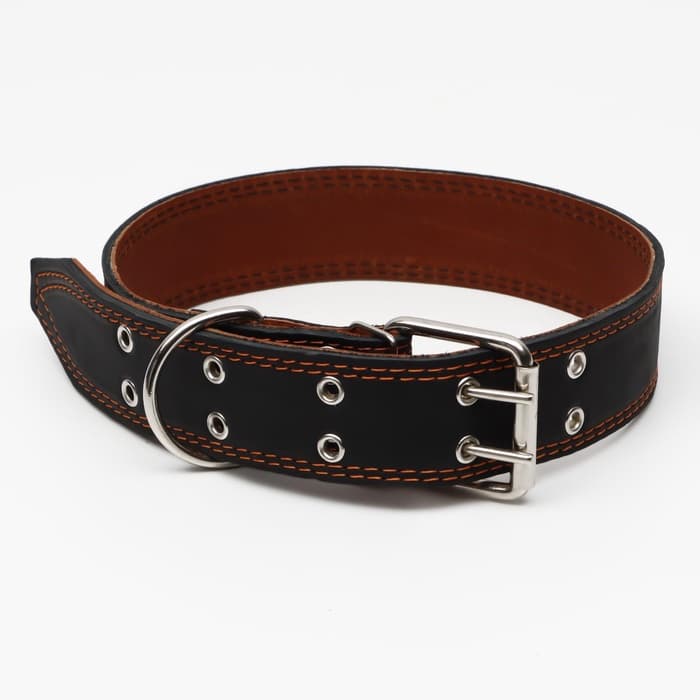 Ошейник двухслойный, 85×4.5 см, ОШ 50-70 см, кожа, чёрный