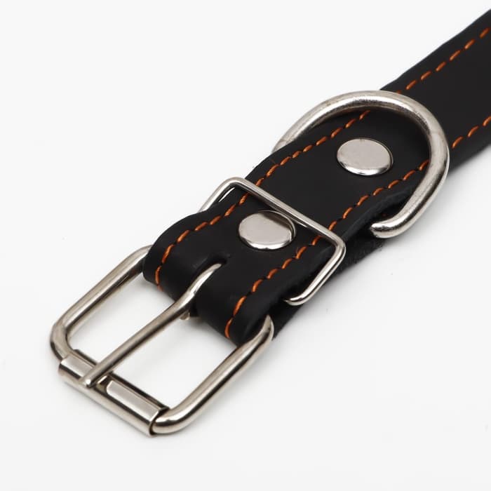 Ошейник кожаный на синтепоне, безразмерный, 65×3 см, ОШ 22-55 см, чёрный