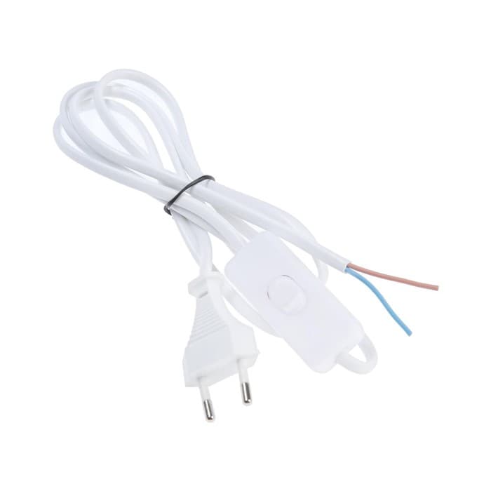 Шнур сетевой с выключателем для бра, 1.5 м, ШВВП 2×0.5 мм2, белый