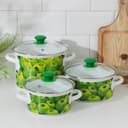 Набор эмалированных кастрюль «Поздние яблоки», 3 шт.: 1.5 л, 2.3 л, 5 л, индукция, белый