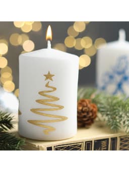 Свеча - цилиндр «Ёлочка», 5.6×8 см, белая с золотом