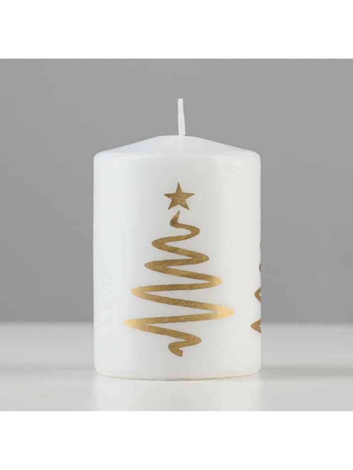 Свеча - цилиндр «Ёлочка», 5.6×8 см, белая с золотом