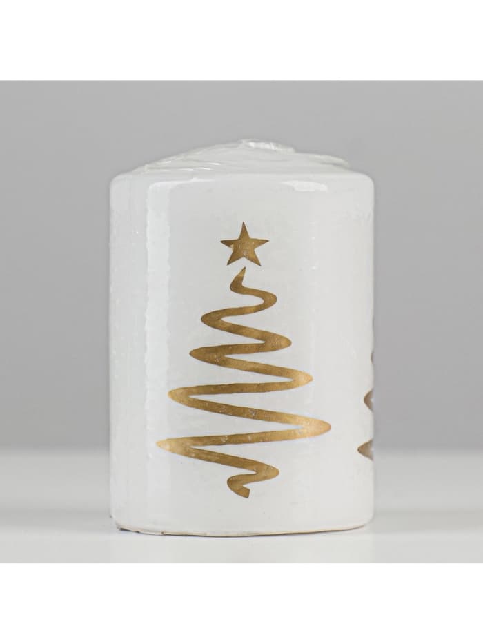 Свеча - цилиндр «Ёлочка», 5.6×8 см, белая с золотом