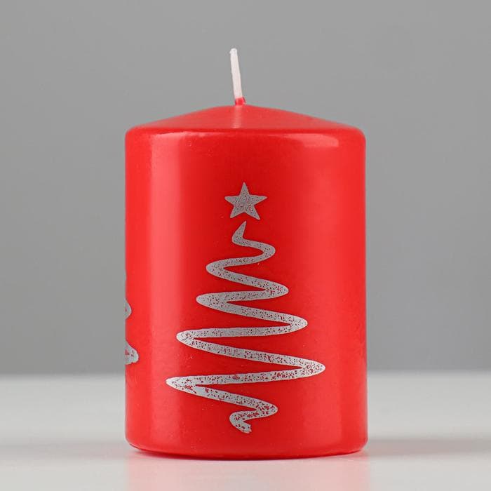 Свеча - цилиндр «Ёлочка», 5.6×8 см, красная с серебром